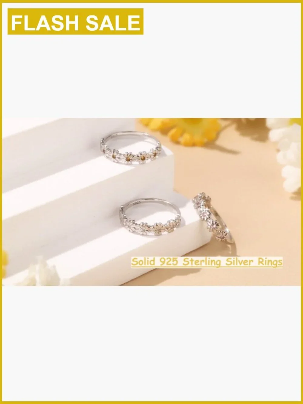 Daisy Flower Cubic Zirconia Stacking Ring 18K Gold Plated 925 Sterling Silver